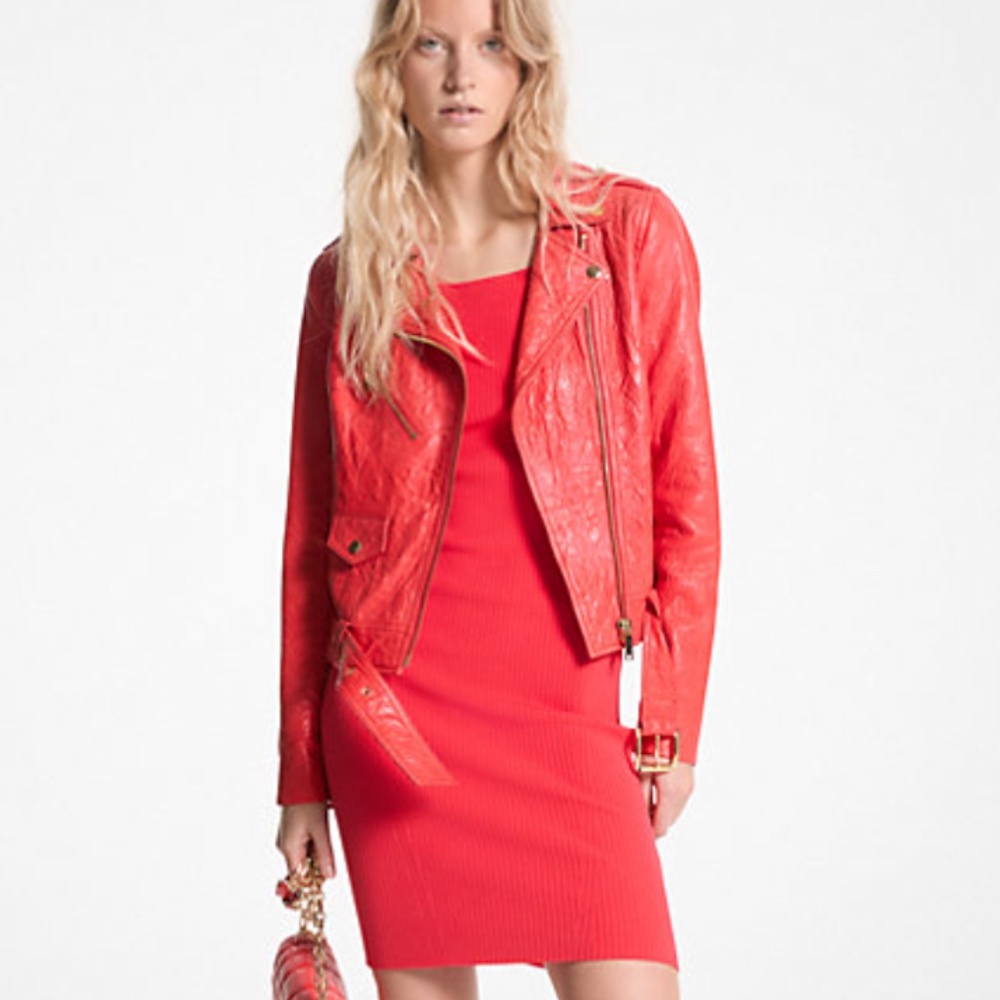 Crinkled Leather Moto Jacket from Micheal Kors